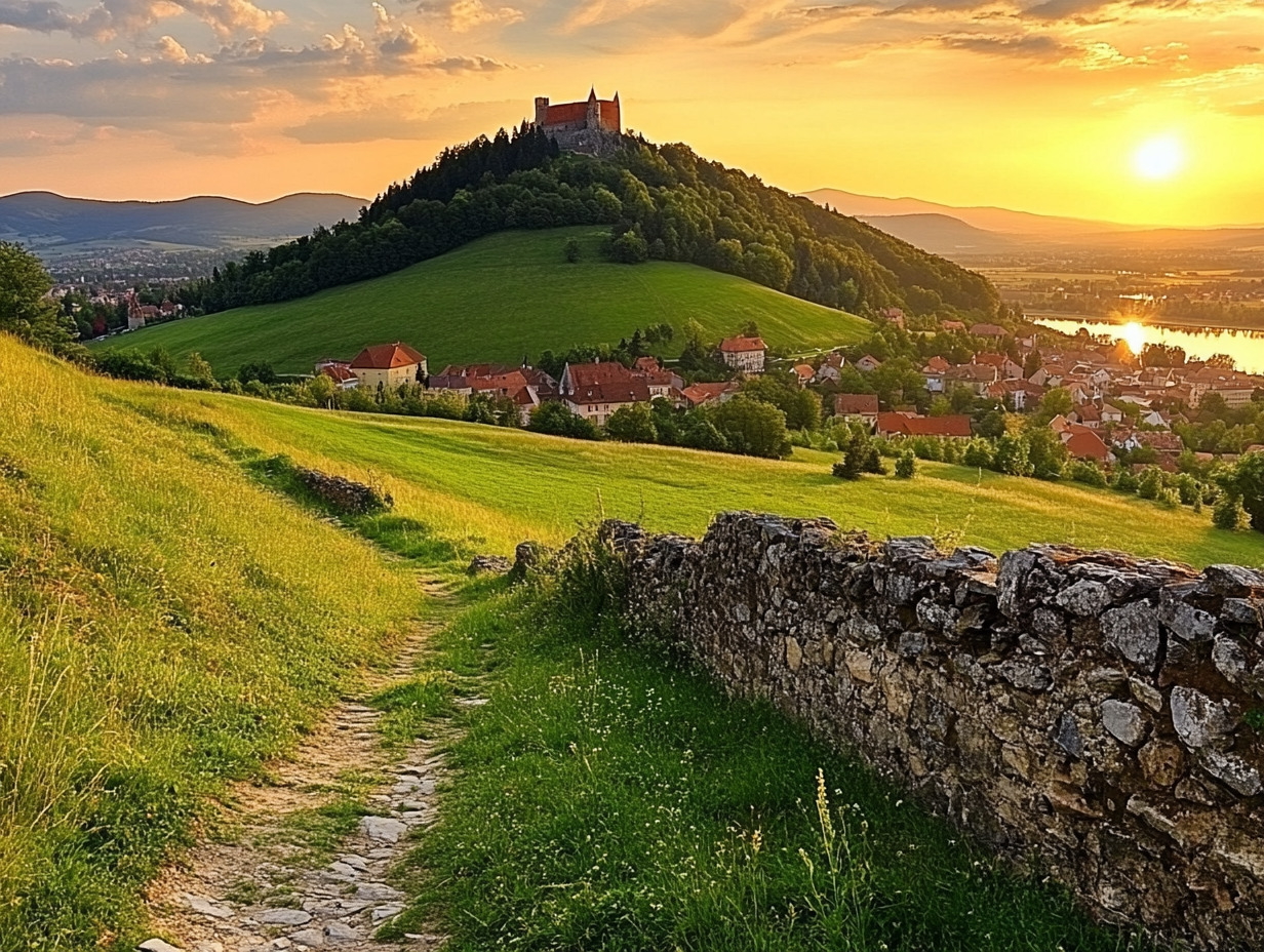 夕阳下的布拉提斯拉瓦山顶城堡